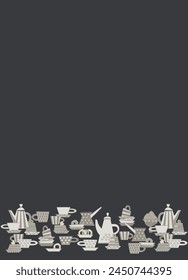 Design for prints, posters, cards, textile. Hand drawn potter coffee cups. Isolated background