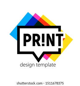 Design printshop logo template. Polygraphy and print factory. Express press and photocopy. Vector illustration.