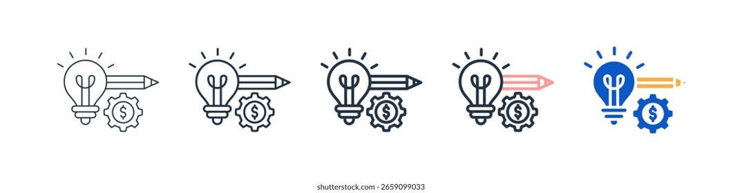Ícones de estilo diferente do processo de design definem ilustração de vetor.