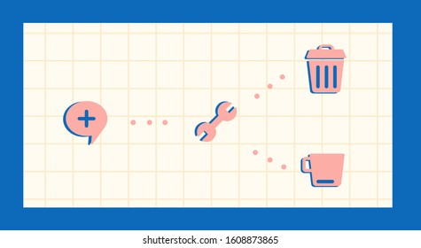 design process icon set for working or science process.flat icons .