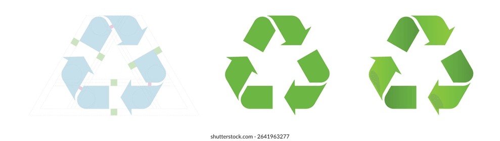 Design process design vector construction recycling symbol. Flat and gradient icon with green arrows. Environmental design and sustainability concept.