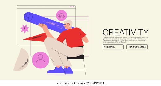 Design and programming concept. Designer working on ui ux design or mobile application. Studio or agency prototyping or coding web page or mobile app. Cms development. svg