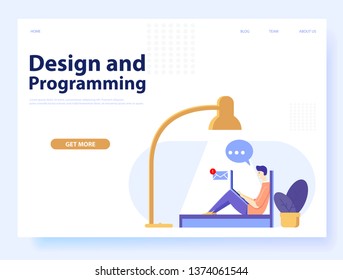 Design and programming concept for website and mobile. Web page. Vector