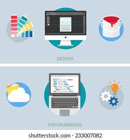 Design and programming icons, flat style