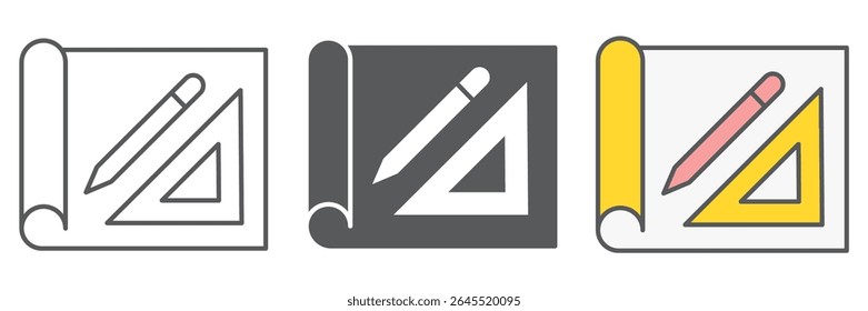 Design project icon collection, house plan and blueprint, architecture sign vector set graphics, editable stroke linear icon, eps 10