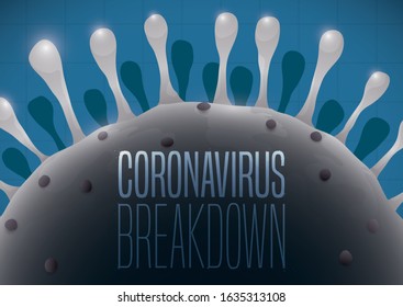 Design to promote awareness during the breakdown of this virus worldwide with close up view of coronavirus over blue background and grid pattern.