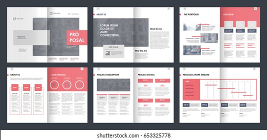 Design Proposal, Vector Template Brochures, Flyers, Presentations, Leaflet, Magazine A4 Size. Blue And Red Geometric Elements On A White Background. - Stock Vector