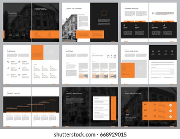 Design Proposal, Vector Template Brochures, Flyers, Presentations, Leaflet, Magazine A4 Size. Black And Orange Geometric Elements On A White Background. - Stock Vector
