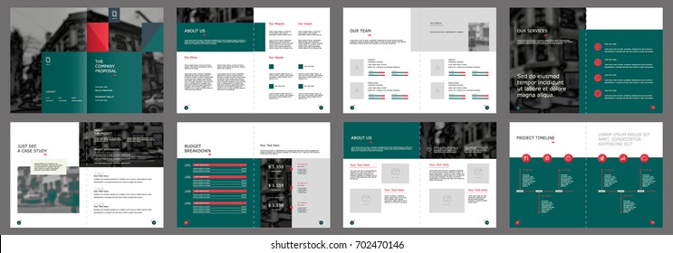 Design Proposal, vector template brochures, flyers, presentations, leaflet, magazine a4 size. Green and Red geometric elements on a white background. - stock vector