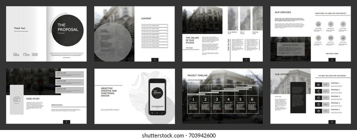 Design Proposal, vector template brochures, flyers, presentations, leaflet, magazine a4 size. Dark grey geometric elements on a white background. - stock vector