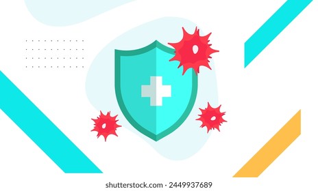 design of a protective shield for the body from viruses, germs and bad bacteria. concept of caring and awareness about health. protection of the body from disease. viruses, bacteria and germs