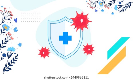 design of a protective shield for the body from viruses, germs and bad bacteria. concept of caring and awareness about health. protection of the body from disease. viruses, bacteria and germs