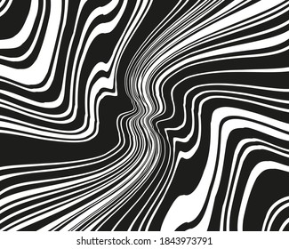 Diseño con rayas psicodélicas en blanco y negro. Ilustración del vector  