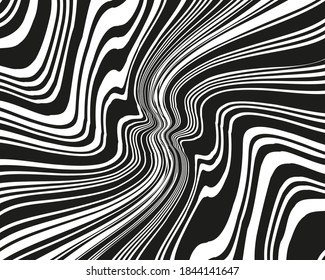 Design with a psychedelic black and white stripes. Vector illustration  