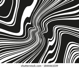 Design with a psychedelic black and white stripes. Vector illustration  