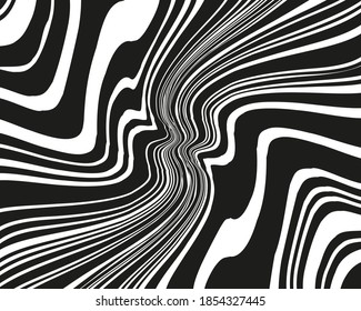 Diseño con rayas psicodélicas en blanco y negro. Ilustración del vector  