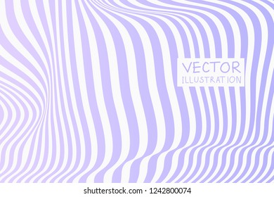 Design purple waving lines illusion background. Abstract stripe distortion backdrop. Zebra style decoration. Wallpaper with empty space for your text. Vector illustration