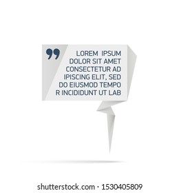 Design Quote speech bubble paper origami for message isolated on white background. shapes graphic textbox quotation mark for comment dialogue app template with author signature. Quote bubble frame.