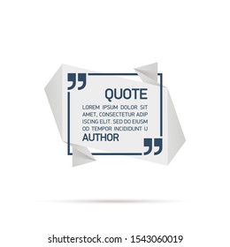 Design Quote speech bubble paper origami for message isolated on white background. shapes graphic textbox quotation mark for comment dialogue app template with author signature. Quote bubble frame.