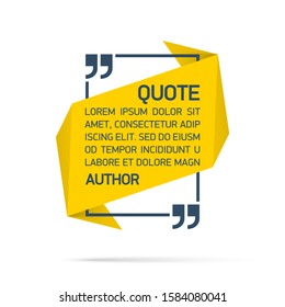 Design Quote speech bubble paper origami for message isolated on white background. shapes graphic textbox quotation mark for comment dialogue app template with author signature. Quote bubble frame.