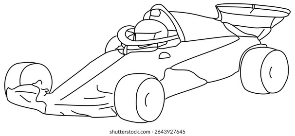 Projetar um carro de corrida que barris em um clipe alucinante ao redor de speedways. Um piloto desenhado com linhas simples dentro de um carro de corrida de fórmula