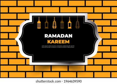design of ramadan kareem celebration with brick wall background, yellow backgrounds