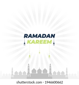 design of ramadan kareem celebration with sunburst background mosque and lantern illustration