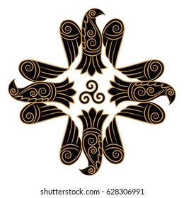 Design of Raven in Celtic, Scandinavian style, isolated on white, vector illustration svg