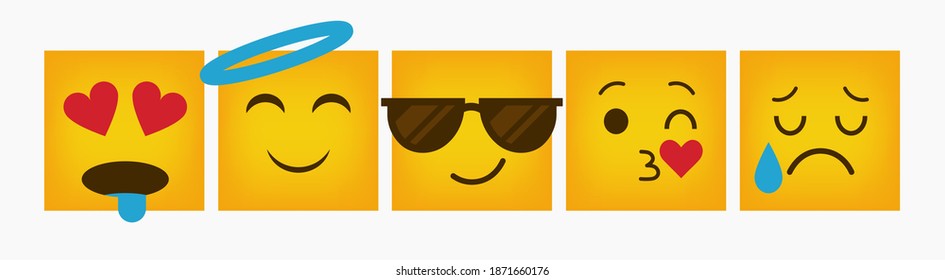 Design Reaction Square Emoticon Flat Set