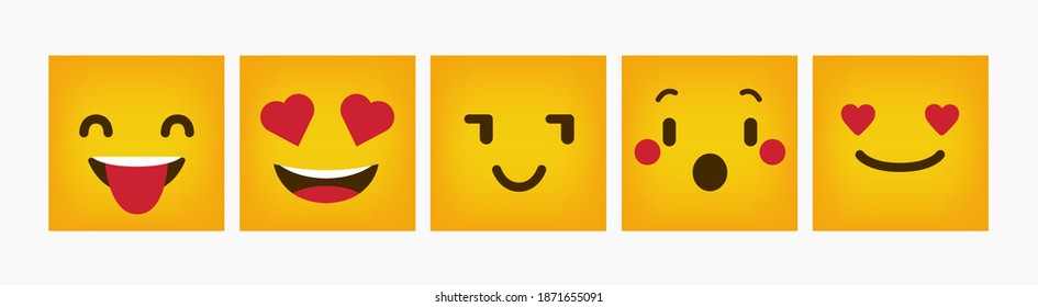 Design Reaction Square Flat Emoticon Set