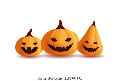 Design of realistic pumpkins with halloween faces for design, template, banner, flyer