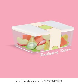 design realistic vector packaging of fruit salad. Mock Up Fruit Salad.