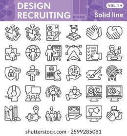 Design recruitment symbols collection or sketches, human resource theme bar in line style signs for web and app. Vector graphics isolated on white background