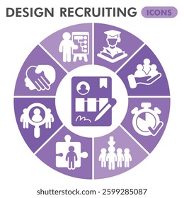 Design recruitment symbols collection or sketches, human resource theme diagram pie in glyph style signs for web and app. Vector graphics isolated on white background
