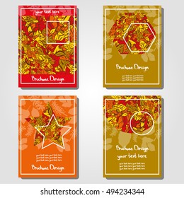 Design rectangular brochures on the theme of autumn. Background of handmade leaves. geometric shapes. Vector. It can be used in the package design, brochures, etc. There is a place for your text.