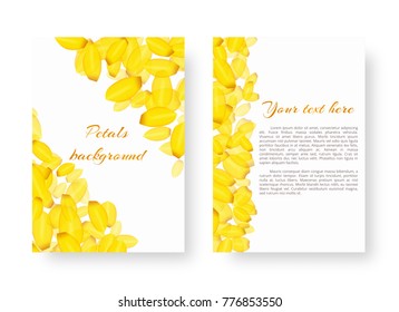 Design of a rectangular cover of a brochure with falling petals of yellow daffodils