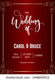 the design of the red background template and the golden frame makes this wedding invitation more elegant