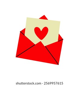 Design of a red envelope with a heart note symbolizing love and affection