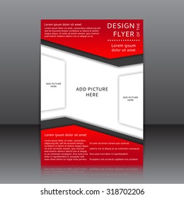 Design of the red flyer vector illustration with place for pictures and black elements. Poster template for your business.