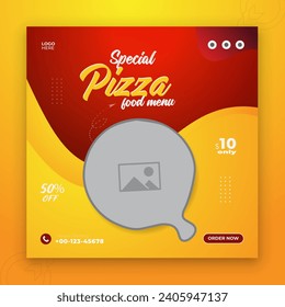 Design with red and orange shapes suitable for pizza and food menu social media post restaurant