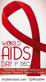 Design with red ribbon to promote the World AIDS Day with prevention and awareness of this disease.