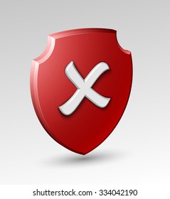 Design red shield with cross mark. Vector illustration
