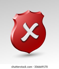 Design red shield with cross mark. Vector illustration
