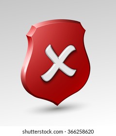 Design red shield with cross mark. Vector illustration
