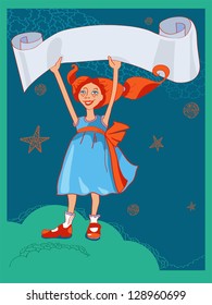 Design with red-haired Girl with place for your text. Can be used for card, cover, poster.
