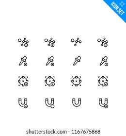 Design Related Icon set. Contains such Icons as Molecule, Eyedropper, Transformation, Magnet. Vector Flat Icon Set in Line Style for Mobile application or Web site