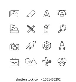 Design related icons: thin vector icon set, black and white kit