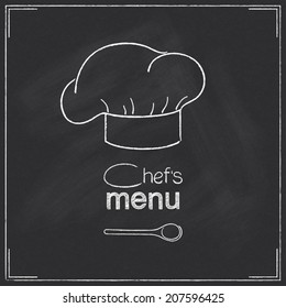 Design for restaurant Chef's menu in chalkboard style with chef's hat and spoon