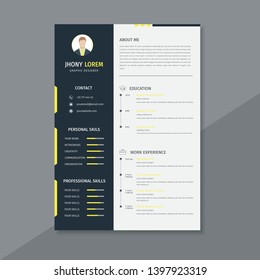 Design a resume / cv template, using black, white and yellow stripes - Vector