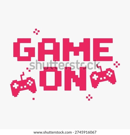 Design Retro pixel art Game On text with decorative elements. Vector Illustration